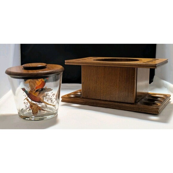 West Virginia Glass Specialty Pheasant Glass Tobacco Humidor 8 Pipe Wooden  Rack